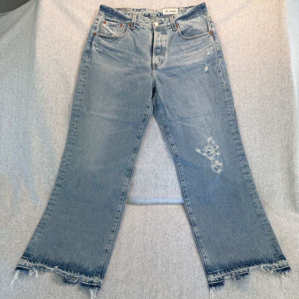 AG Kinsley Pop Crop Jeans Women's 31R Light Wash Distressed Raw Hem Button Fly